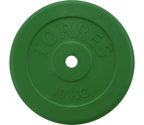Диск обрезиненный TORRES 10 кг, d-26мм, металл в резиновой оболочке, зелёный Зелёный image
